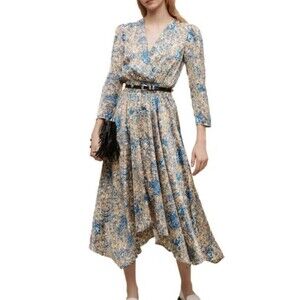 Maje Long Sleeve Floral Print Asymmetrical Lined Dress • Women’s Small No Tag